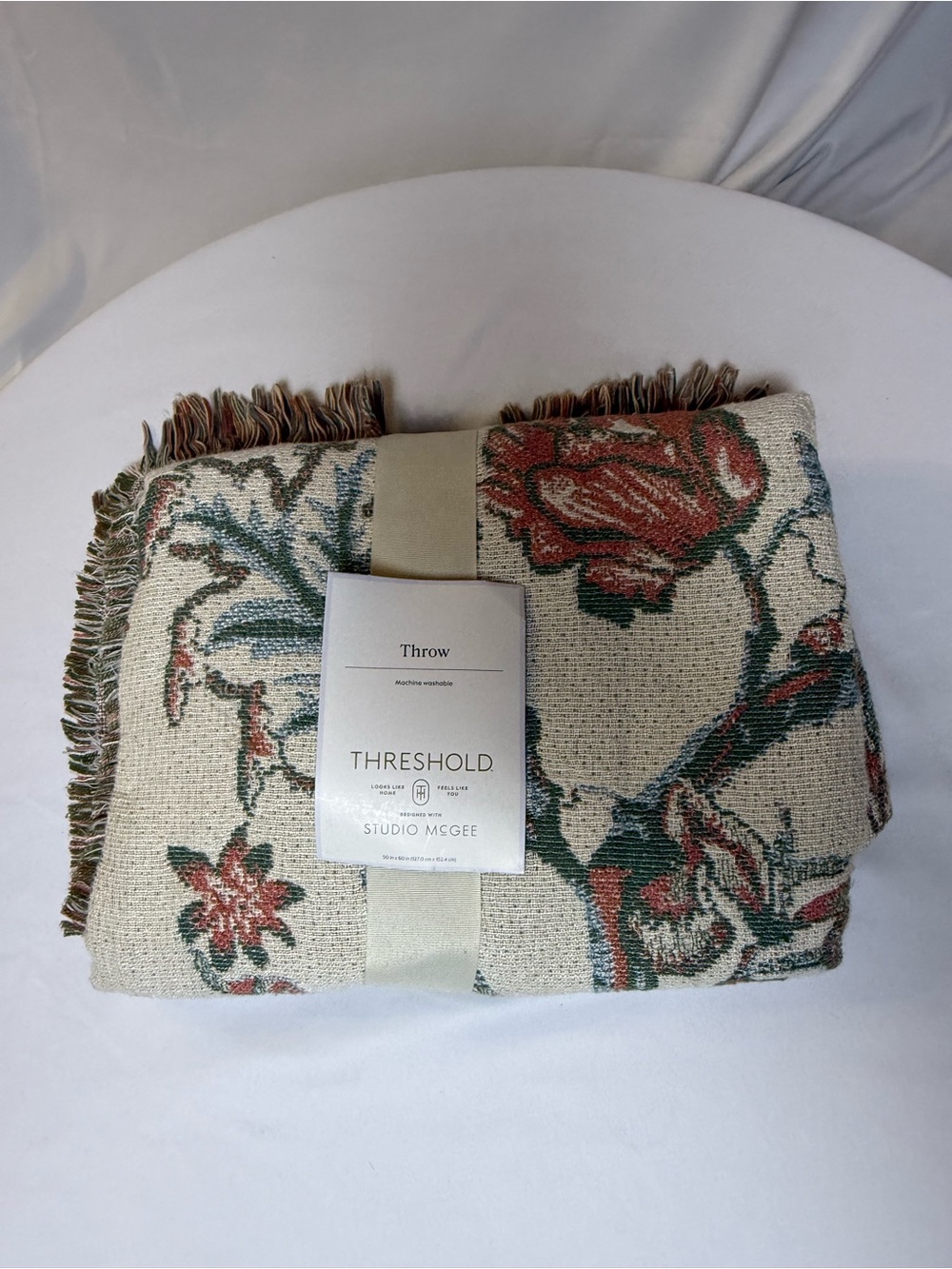 Threshold Floral Jacquard Throw Blanket in Cream, Green, Rust